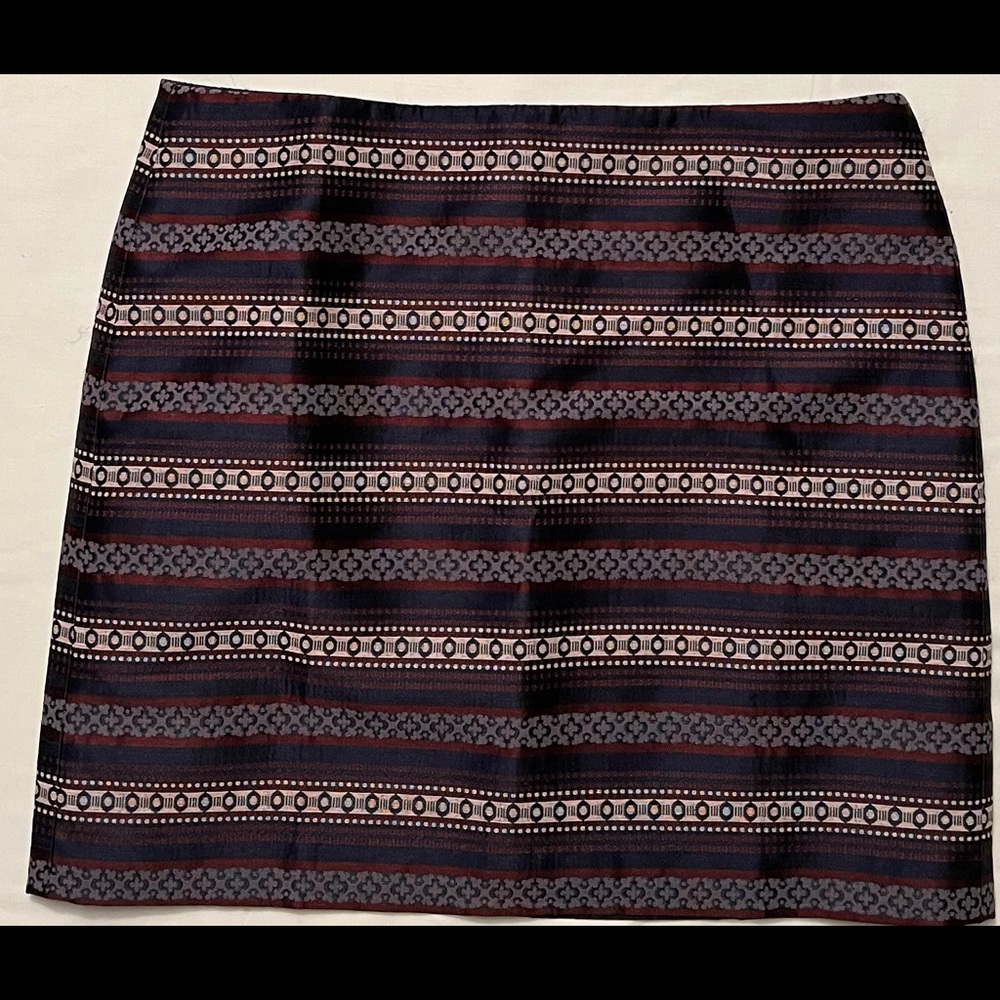 Ann Taylor LOFT blue and burgundy horizontal striped skirt